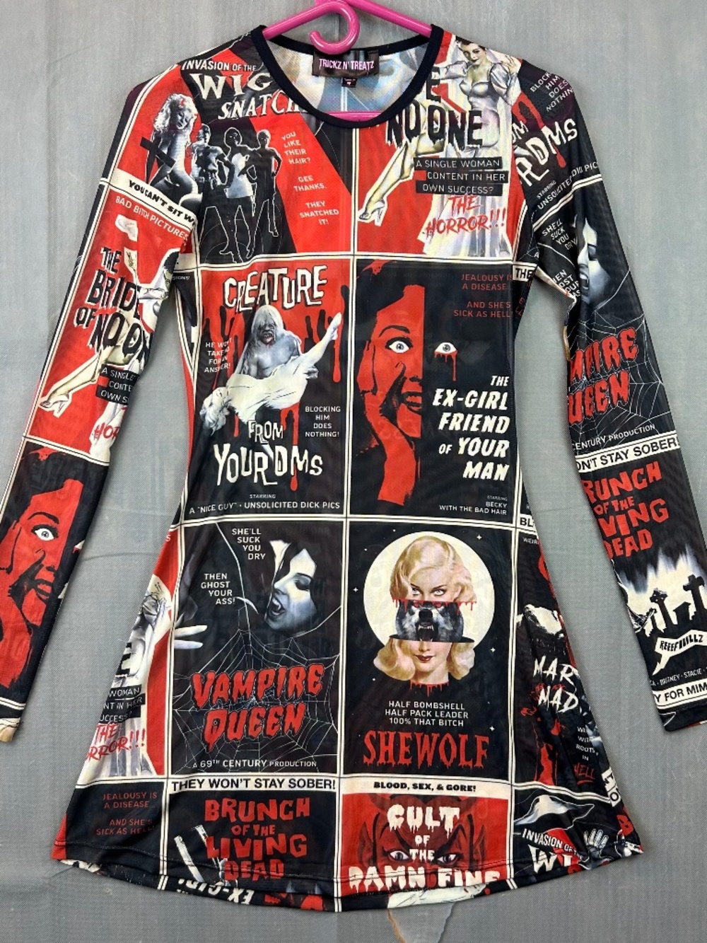 Trickz N Treatz Dolls Kill Horror Movie Poster Mesh Mini Dress Womens Small NWOT